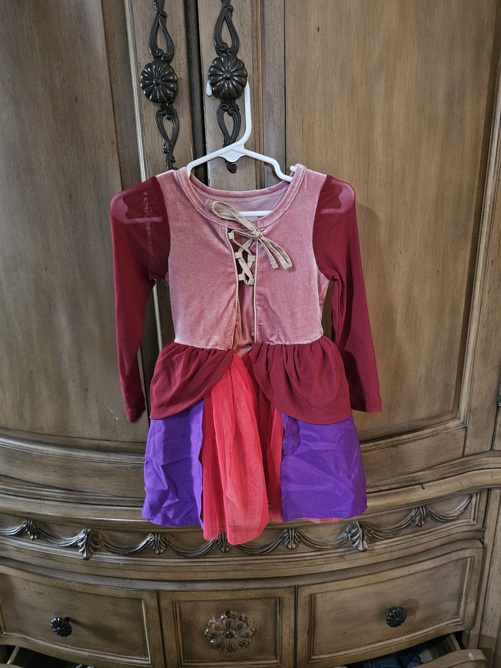 Girls Burgundy and Purple Velvet-Style Princess Dress